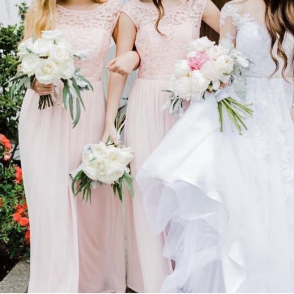David's Bridal Blush Lace Gown